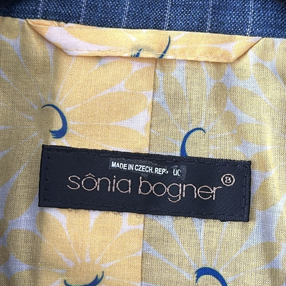 Sonia Bogner Linen/Silk Navy Pinstriped Blazer with Contrasting Cuffs Size 6 - Picture 6 of 13